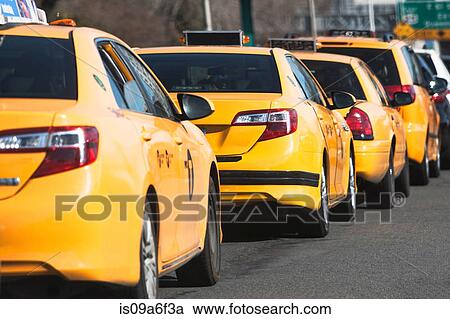 Line of yellow cabs, New York City, USA View Large Photo Image Stock Image - Line of yellow cabs, New York City, USA. Fotosearch
