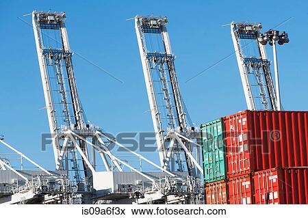 Stock Photo - Loading cranes and containers, New York City, USA. Fotosearch