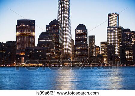 Stock Image - Manhattan skyline at dusk, New York City, USA. Fotosearch