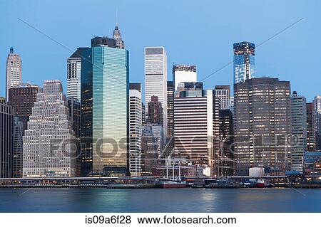 Stock Photo - Manhattan skyline at dusk, New York City, USA. Fotosearch