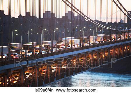 Picture - Moving traffic on George Washington Bridge, New York City, USA. Fotosearch