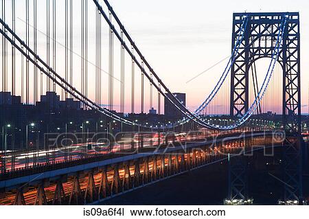 Stock Image - Moving traffic on George Washington Bridge, New York City, USA. Fotosearch