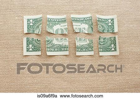 One dollar bill cut into eight pieces View Large Photo Image Stock Image - One dollar bill cut into eight pieces. Fotosearch