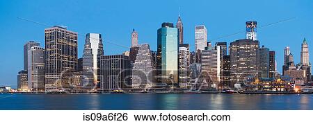 Stock Photograph - Panoramic view of Manhattan skyline at sunset, New York City, USA. Fotosearch