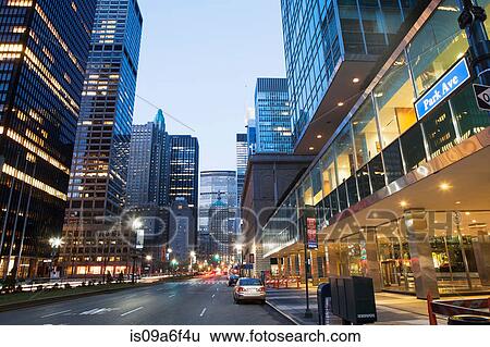 Park avenue at dusk, New York City, USA View Large Photo Image Stock Photograph - Park avenue at dusk, New York City, USA. Fotosearch