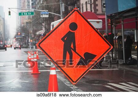Roadworks sign, New York City, USA View Large Photo Image Stock Photo - Roadworks sign, New York City, USA. Fotosearch