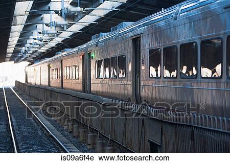 Stock Image - Stationary train, Hoboken, New Jersey, USA. Fotosearch