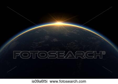 Stock Image - Sunlight eclipsing planet earth. Fotosearch