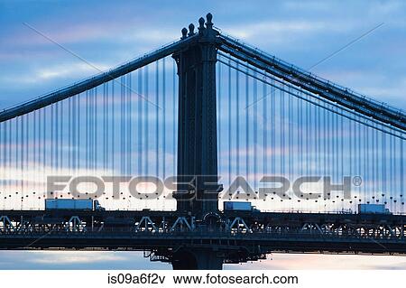 Stock Photo - Trucks on Manhattan bridge, New York City, USA. Fotosearch
