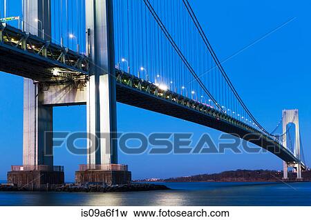 Stock Photo - Verrazano-narrows bridge at sunset, New York City, USA. Fotosearch