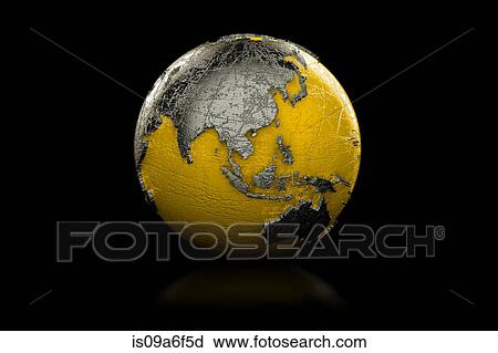 Yellow and black globe Asia and Australia View Large Photo Image Stock Image - Yellow and black globe Asia and Australia. Fotosearch