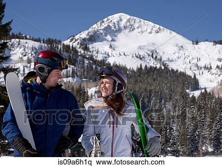 Stock Photography - Young couple at Brighton ski resort, Utah, USA. Fotosearch