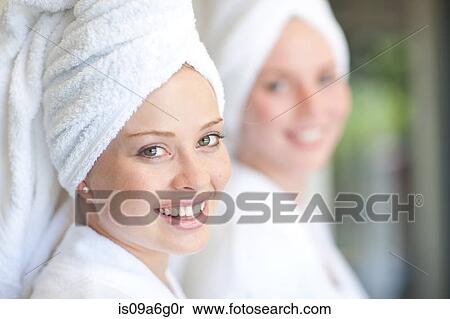 Young women with towels on heads in spa View Large Photo Image Stock Photography - Young women with towels on heads in spa. Fotosearch