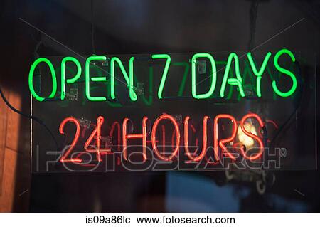 24 hour illuminated neon sign View Large Photo Image Stock Image - 24 hour illuminated neon sign. Fotosearch
