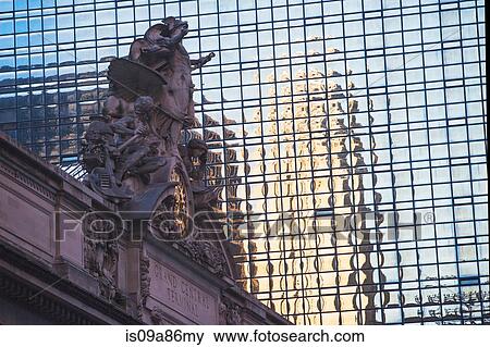 Close up of Grand Central Station and modern reflective facade View Large Photo Image Stock Photo - Close up of Grand Central Station and modern reflective facade. Fotosearch
