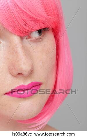 Close up of teenage girl with pink hair View Large Photo Image Stock Image - Close up of teenage girl with pink hair. Fotosearch