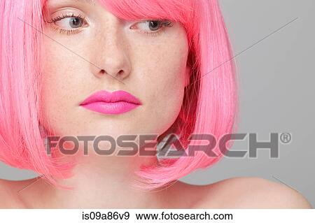 Close up of teenage girl with pink hair View Large Photo Image Stock Photo - Close up of teenage girl with pink hair. Fotosearch