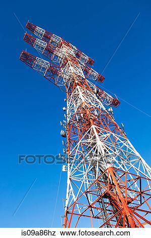 Communications tower, low angle view View Large Photo Image Stock Photo - Communications tower, low angle view. Fotosearch