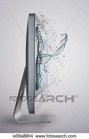 Computer screen with splash of water on screen View Large Photo Image Picture - Computer screen with splash of water on screen. Fotosearch