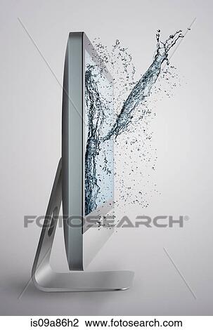 Computer screen with splash of water on screen View Large Photo Image Stock Image - Computer screen with splash of water on screen. Fotosearch