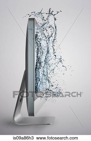 Computer screen with splash of water on screen View Large Photo Image Stock Image - Computer screen with splash of water on screen. Fotosearch