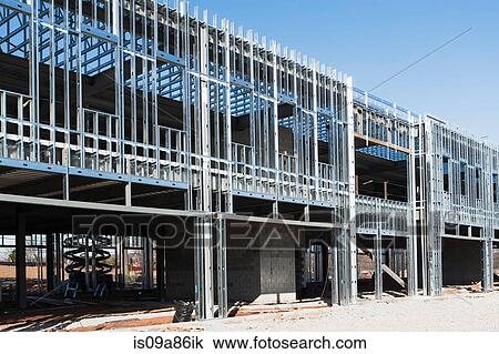 Construction frame of steel girders on construction site View Large Photo Image Stock Image - Construction frame of steel girders on construction site. Fotosearch