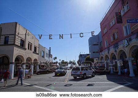 Crossroad under Venice sign, California, USA View Large Photo Image Stock Image - Crossroad under Venice sign, California, USA. Fotosearch