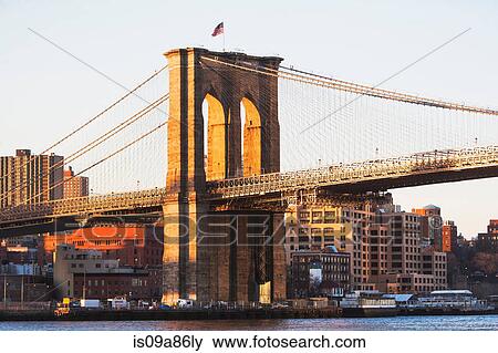 Detail of Brooklyn bridge at sunset New York City, USA View Large Photo Image Stock Photo - Detail of Brooklyn bridge at sunset New York City, USA. Fotosearch