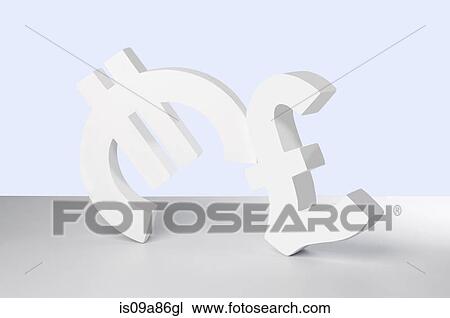 Stock Image - Euro and Pound signs on white background. Fotosearch