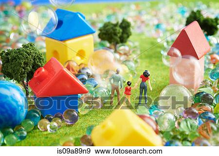 Figurines and houses made from plastic blocks with marbles View Large Photo Image Stock Photo - Figurines and houses made from plastic blocks with marbles. Fotosearch