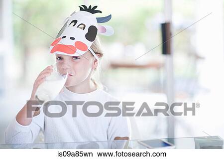 Picture - Girl drinking glass of milk. Fotosearch