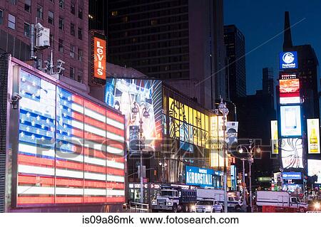 Illuminated billboards at night, New York, USA View Large Photo Image Stock Image - Illuminated billboards at night, New York, USA. Fotosearch