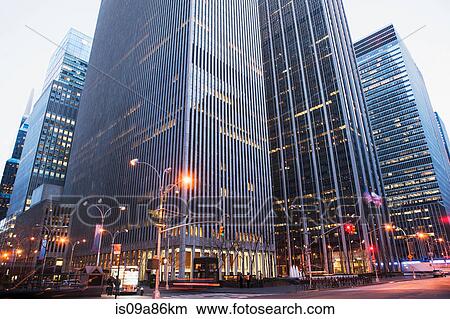 Picture - Office buildings at dusk, New York City, USA. Fotosearch