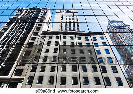 Office buildings reflected in modern glass facade View Large Photo Image Stock Image - Office buildings reflected in modern glass facade. Fotosearch