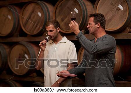 Stock Photo - Sampling wine in barrels. Fotosearch