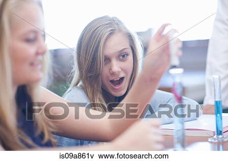 School girls enjoying science lesson View Large Photo Image Stock Photo - School girls enjoying science lesson. Fotosearch