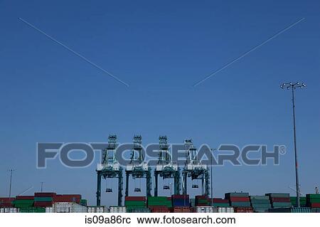 Stock Image - Shipping cranes at the Port of Los Angeles, California, USA. Fotosearch