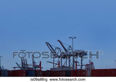 Stock Image - Shipping cranes at the Port of Los Angeles, California, USA. Fotosearch