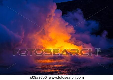 Smoke clouds from lava flow impacting sea at dusk, Kilauea volcano, Hawaii View Large Photo Image Stock Image - Smoke clouds from lava flow impacting sea at dusk, Kilauea volcano, Hawaii. Fotosearch