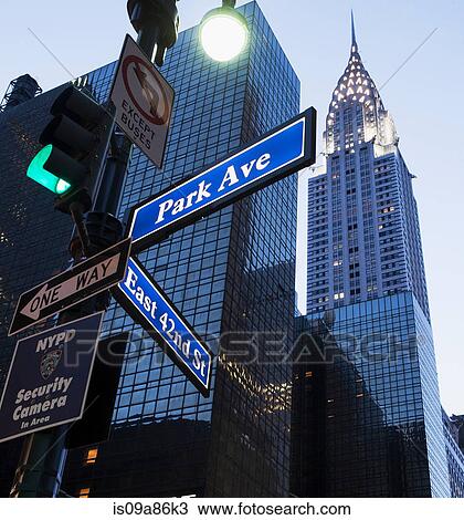 Street signage outside Chrysler Building at dusk, New York City, USA View Large Photo Image Stock Image - Street signage outside Chrysler Building at dusk, New York City, USA. Fotosearch