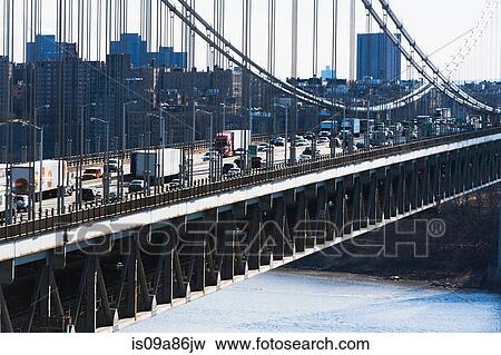 Stock Photo - Traffic crossing George Washington bridge to New York, USA. Fotosearch