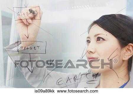 Woman writing on glass with marker pen View Large Photo Image Stock Image - Woman writing on glass with marker pen. Fotosearch