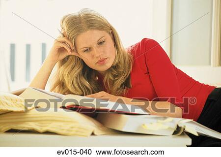 Stock Image - Girl studying. Fotosearch
