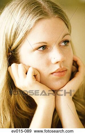 Pensive girl View Large Photo Image Stock Photo - Pensive girl. Fotosearch