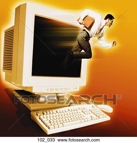 Stock Image - Man and computer. Fotosearch