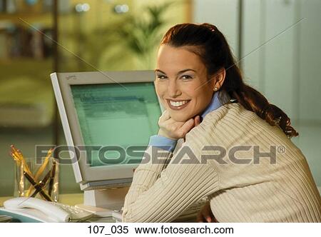 Woman at computer View Large Photo Image Stock Photography - Woman at computer. Fotosearch
