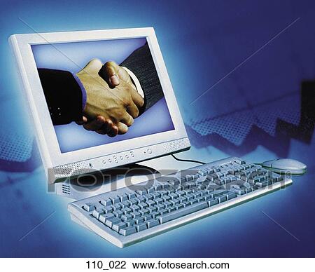 Stock Image - Computer handshake. Fotosearch