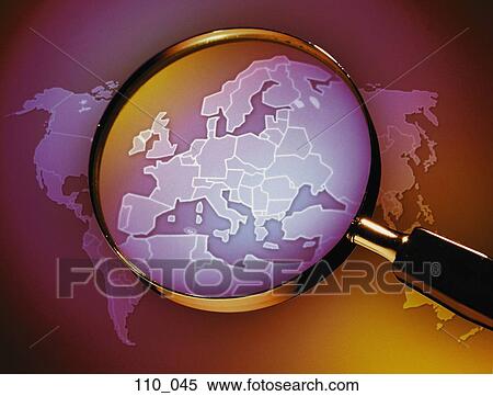 Stock Photography - Magnifying glass on Europe. Fotosearch