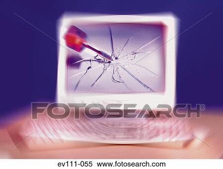 Stock Photography - Dart breaking computer screen. Fotosearch