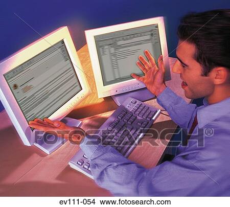 Picture - Men at computer. Fotosearch